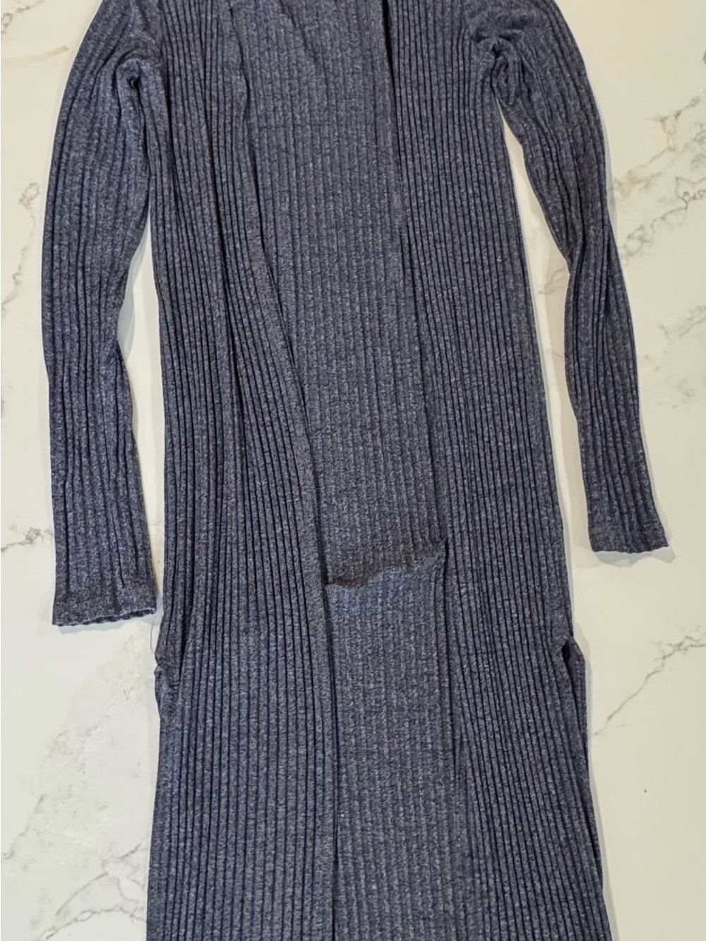 Ribbed Open-Front Longline Cardigan - Charcoal